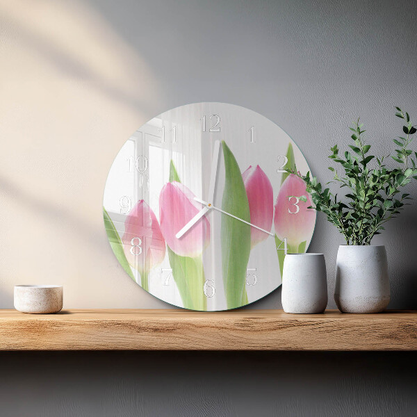Okrúhle sklenené hodiny Tulipány