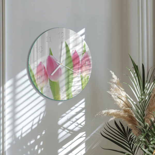 Okrúhle sklenené hodiny Tulipány