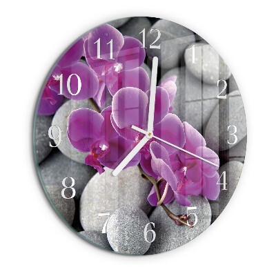 Okrúhle sklenené hodiny Orchideové kamene