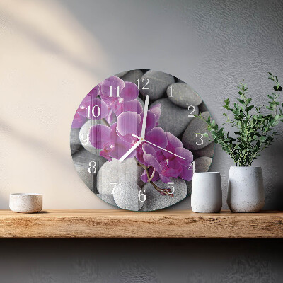 Okrúhle sklenené hodiny Orchideové kamene