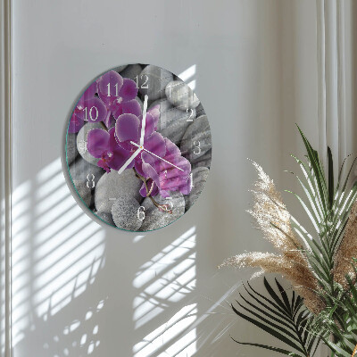 Okrúhle sklenené hodiny Orchideové kamene