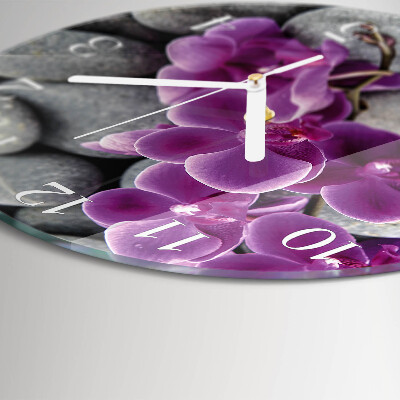Okrúhle sklenené hodiny Orchideové kamene