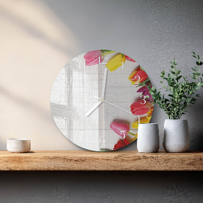 Okrúhle sklenené hodiny Tulipány
