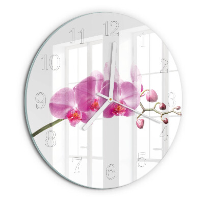 Okrúhle sklenené hodiny Orchidea