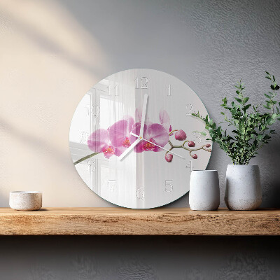 Okrúhle sklenené hodiny Orchidea