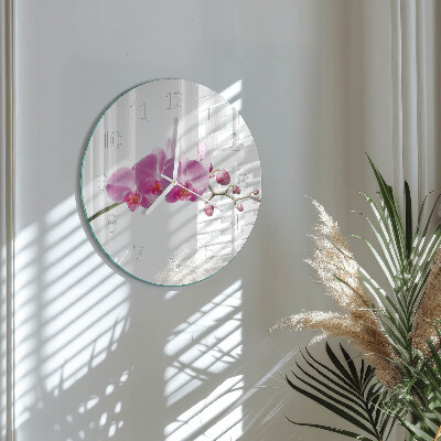 Okrúhle sklenené hodiny Orchidea