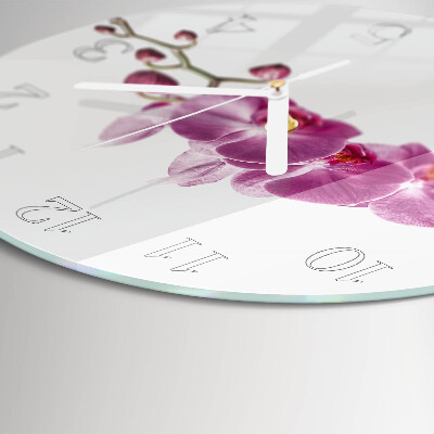 Okrúhle sklenené hodiny Orchidea