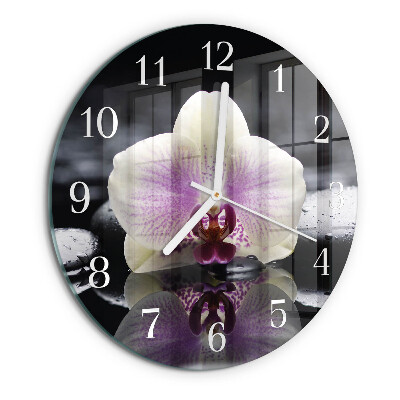 Okrúhle sklenené hodiny Orchidea