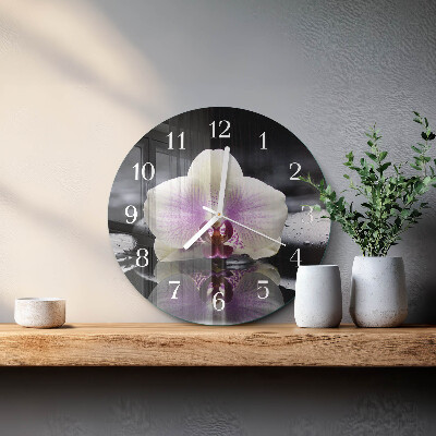 Okrúhle sklenené hodiny Orchidea