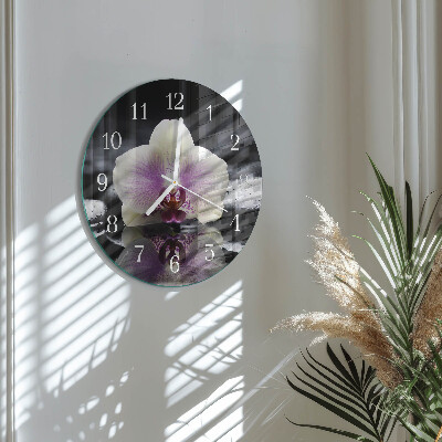 Okrúhle sklenené hodiny Orchidea