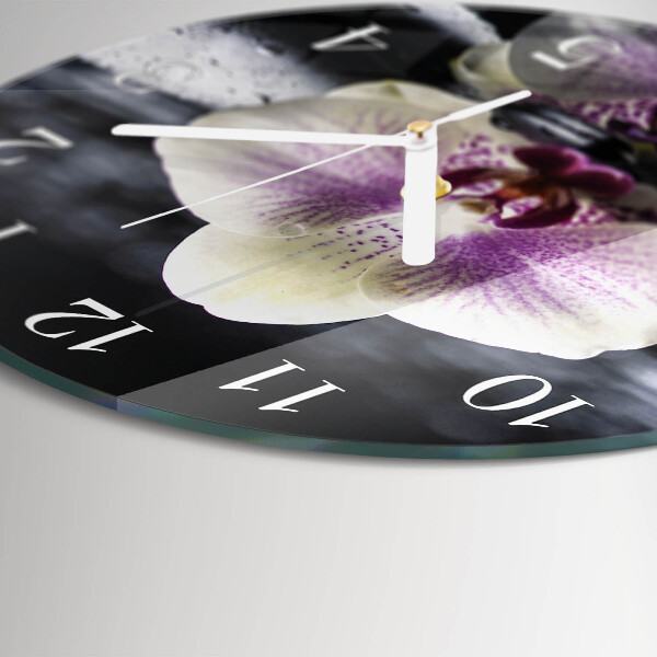 Okrúhle sklenené hodiny Orchidea
