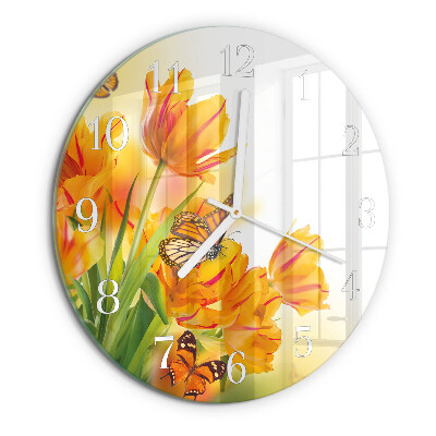 Okrúhle sklenené hodiny Tulipány