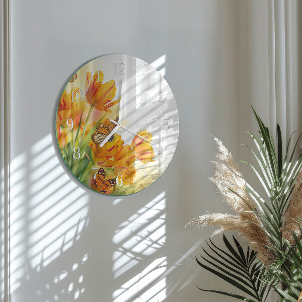 Okrúhle sklenené hodiny Tulipány