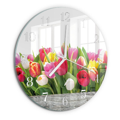 Okrúhle sklenené hodiny Tulipány