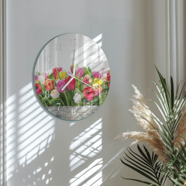 Okrúhle sklenené hodiny Tulipány