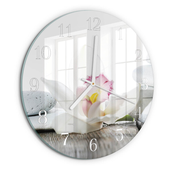 Okrúhle sklenené hodiny Orchidea