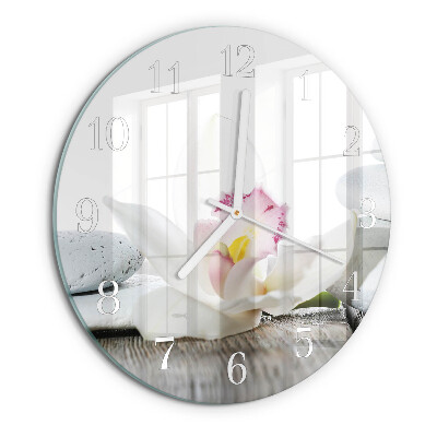 Okrúhle sklenené hodiny Orchidea