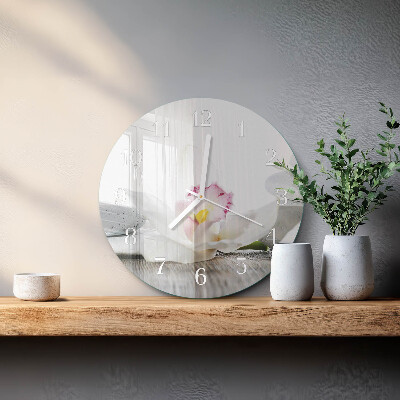 Okrúhle sklenené hodiny Orchidea