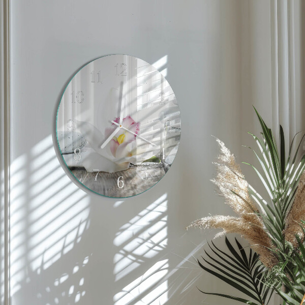 Okrúhle sklenené hodiny Orchidea