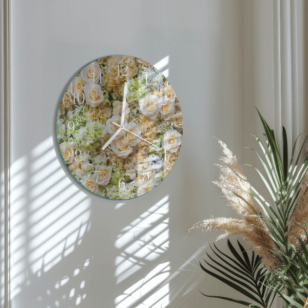 Okrúhle sklenené hodiny Elegantné kvety