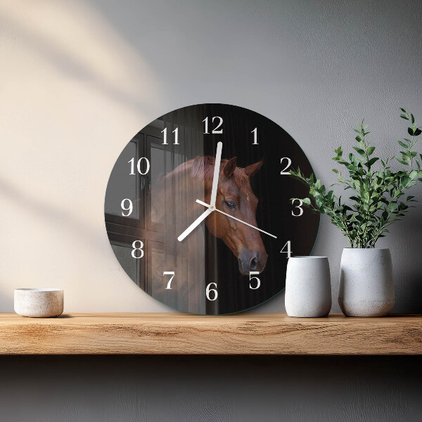 Okrúhle sklenené hodiny Kôň