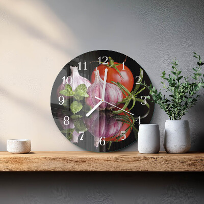 Okrúhle sklenené hodiny Paradajkový cesnak