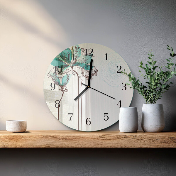 Okrúhle sklenené hodiny Vintage kvety