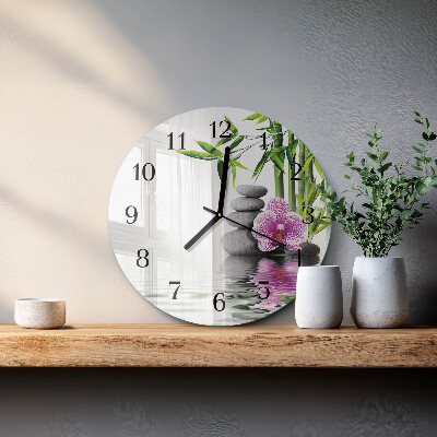 Okrúhle sklenené hodiny Orchideové kamene