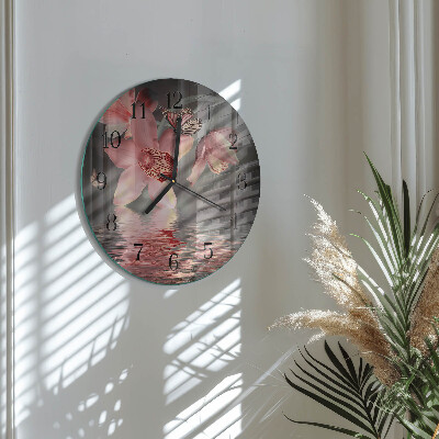 Okrúhle sklenené hodiny Orchidea