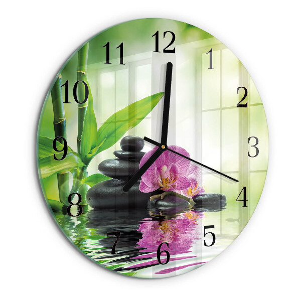 Okrúhle sklenené hodiny Kúpeľná orchidea