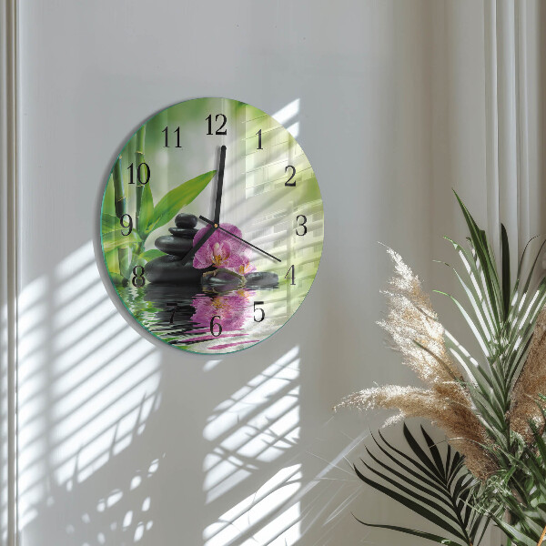 Okrúhle sklenené hodiny Kúpeľná orchidea