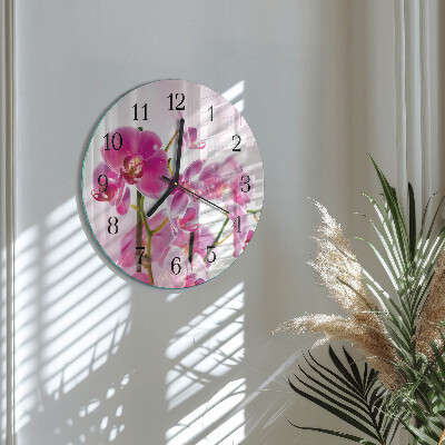 Okrúhle sklenené hodiny Orchidea