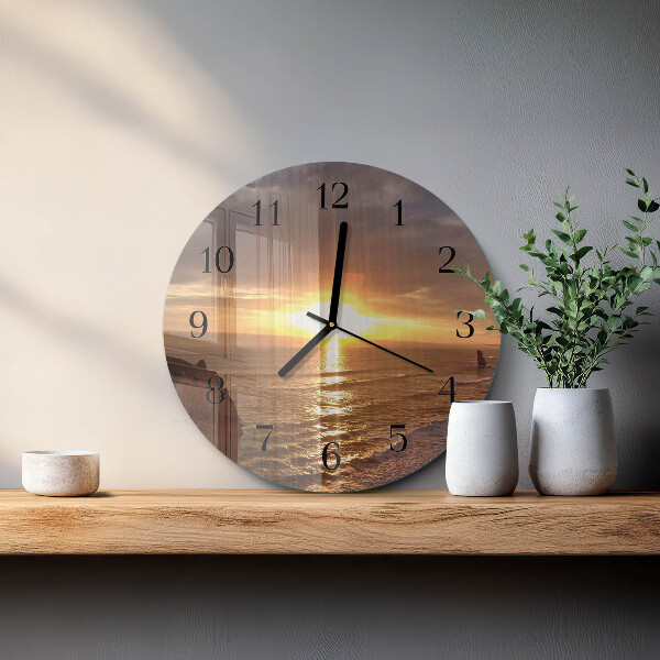 Okrúhle sklenené hodiny Západ slnka