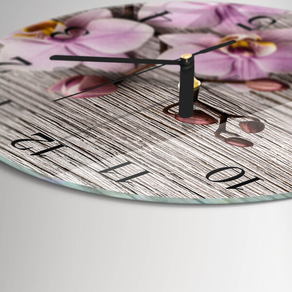 Okrúhle sklenené hodiny Orchidea