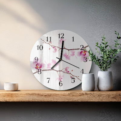 Okrúhle sklenené hodiny Orchidea