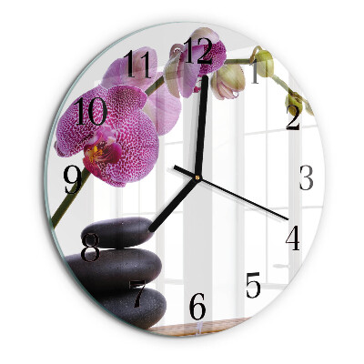 Okrúhle sklenené hodiny Orchidea