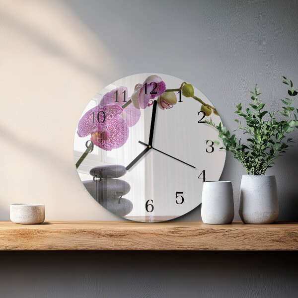Okrúhle sklenené hodiny Orchidea