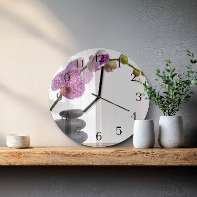 Okrúhle sklenené hodiny Orchidea