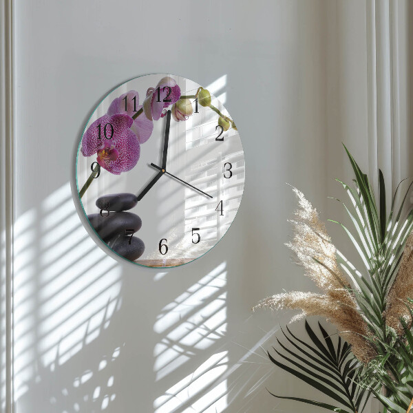 Okrúhle sklenené hodiny Orchidea