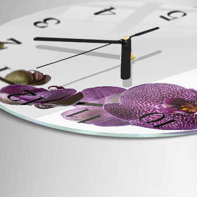 Okrúhle sklenené hodiny Orchidea