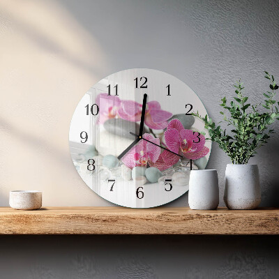 Okrúhle sklenené hodiny Orchidey