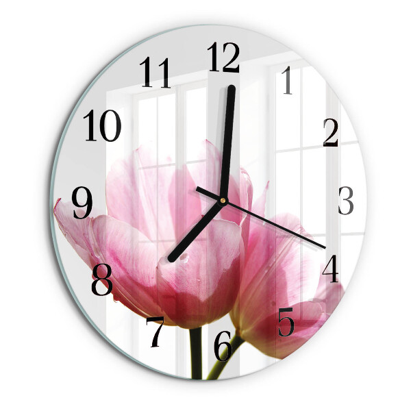 Okrúhle sklenené hodiny Tulipány