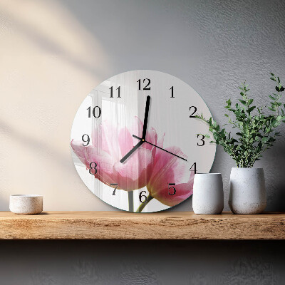 Okrúhle sklenené hodiny Tulipány