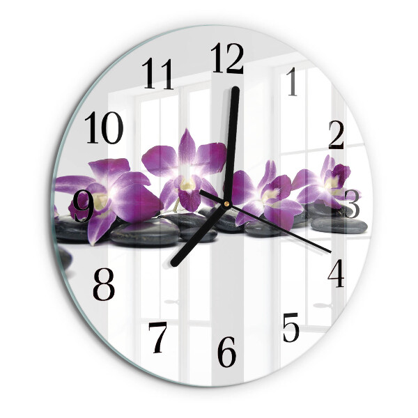 Okrúhle sklenené hodiny Orchidea