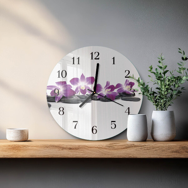 Okrúhle sklenené hodiny Orchidea