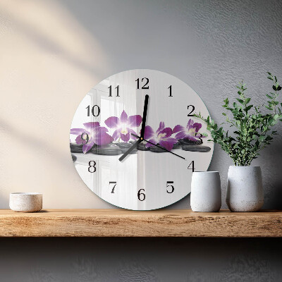 Okrúhle sklenené hodiny Orchidea