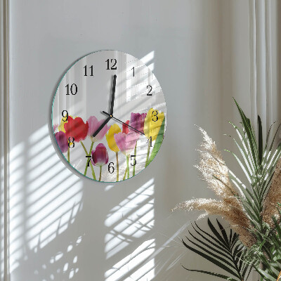 Okrúhle sklenené hodiny Farebné tulipány