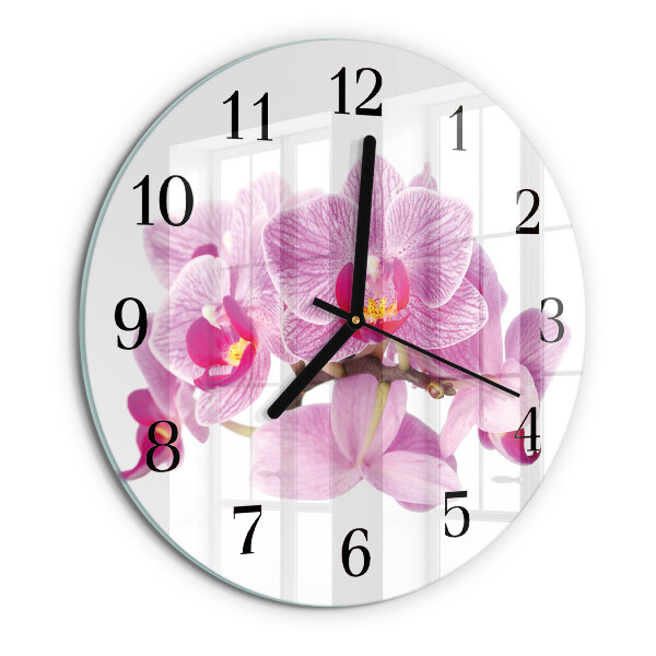 Okrúhle sklenené hodiny Orchidey