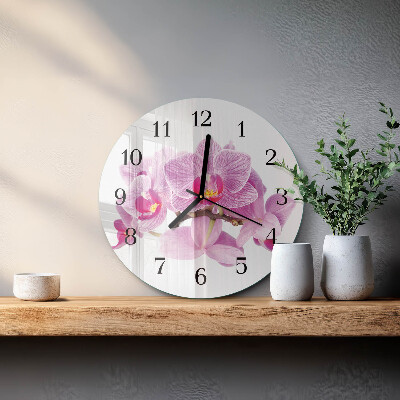 Okrúhle sklenené hodiny Orchidey