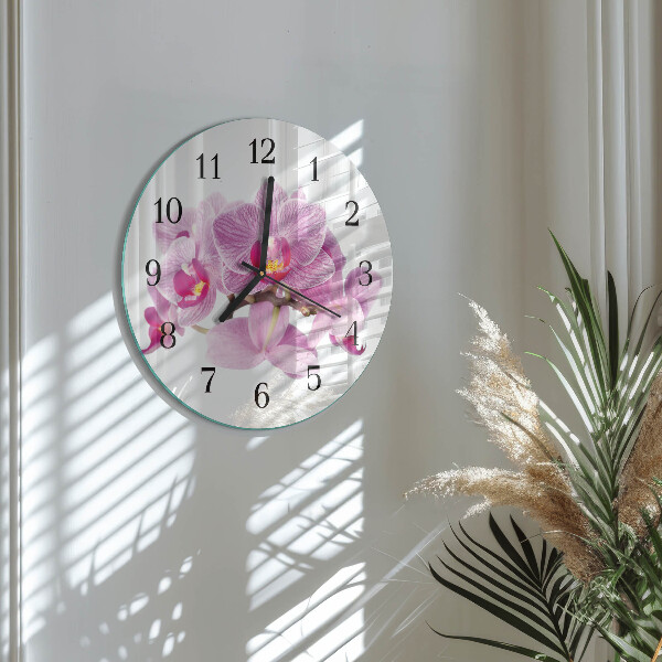 Okrúhle sklenené hodiny Orchidey
